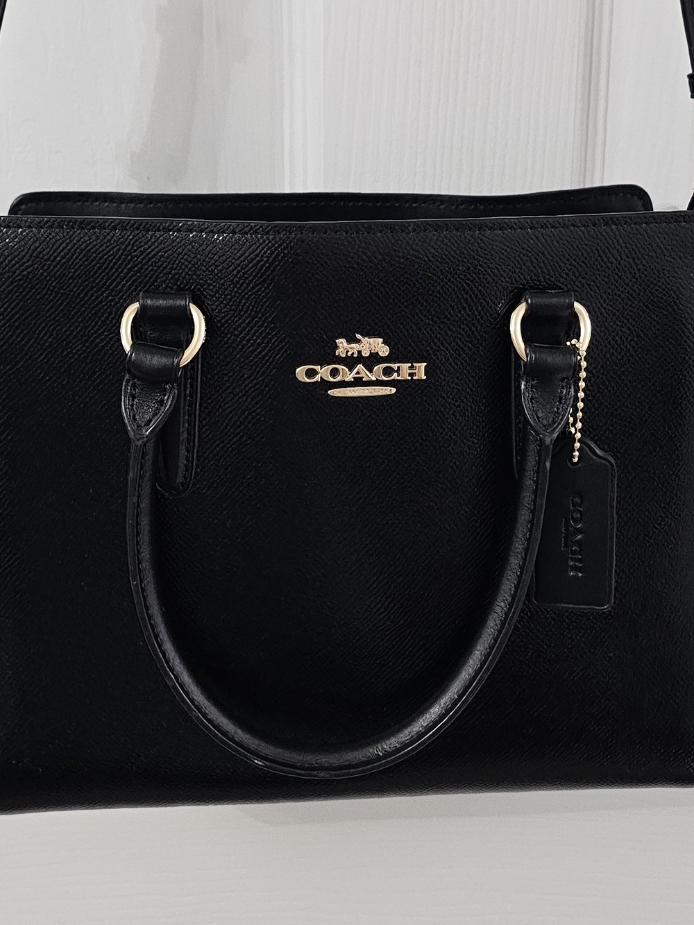 COACH Black Leather Crossbody with Gold-Tone Logo